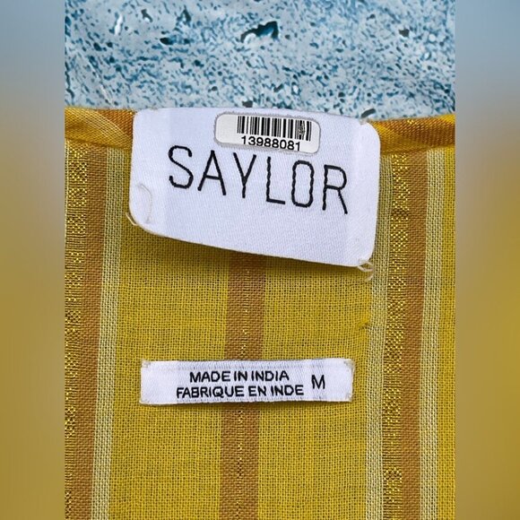 SAYLOR Adrianne Ruffled V-Neck Metallic Striped Gold Mini Dress medium - Picture 7 of 11